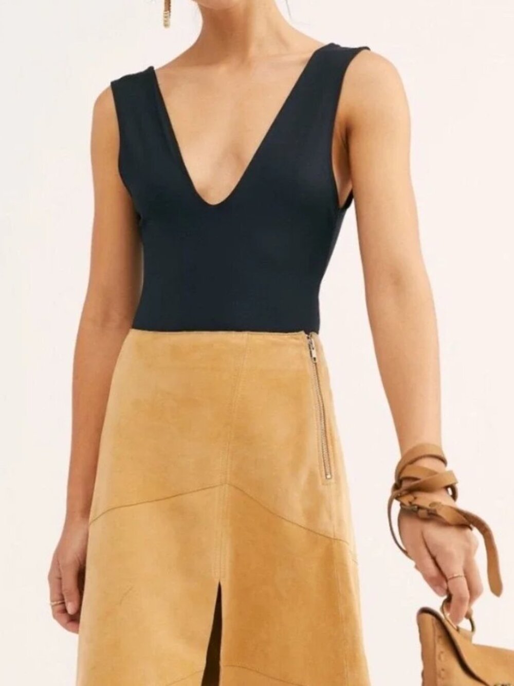 NEW Free People Keep It Sleek Bodysuit Deep Plunge Black Medium